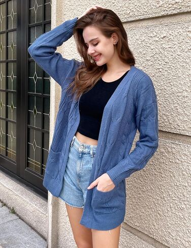Zeagoo Women's Oversized Cardigan Cable Knit V Neck Sweater Fall Winter Open Front Long Sleeve Cardigans with Pockets in Saudi Arabia