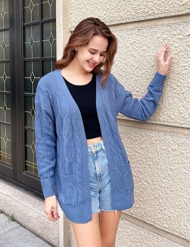 Zeagoo Women's Oversized Cardigan Cable Knit V Neck Sweater Fall Winter Open Front Long Sleeve Cardigans with Pockets in Saudi Arabia