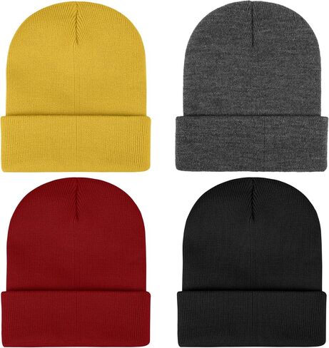 KUTTOR 4 Pack Knit Skull Beanie Hats Adult Winter Warm Hats Cozy Knitted Ski Cap Cuffed Stretchy Beanie Hats for Men Women in Saudi Arabia