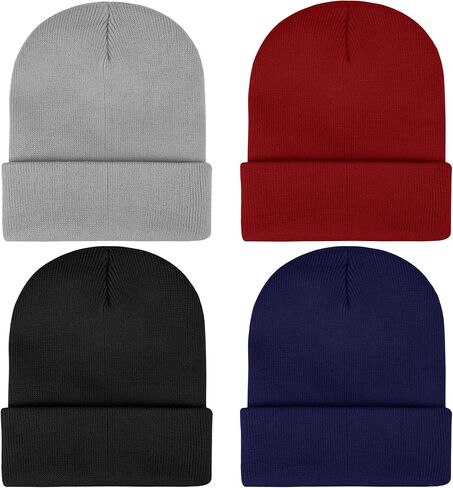 KUTTOR 4 Pack Knit Skull Beanie Hats Adult Winter Warm Hats Cozy Knitted Ski Cap Cuffed Stretchy Beanie Hats for Men Women in Saudi Arabia