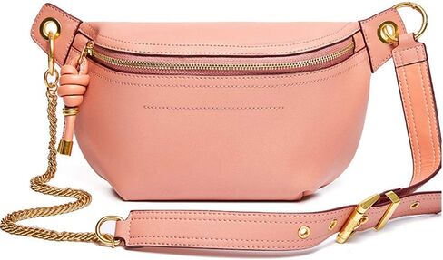 Women Chain Strap Cross-body Bags Genuine Leather Waist Bag with Zipper Closure for Daily (Black) in Kuwait