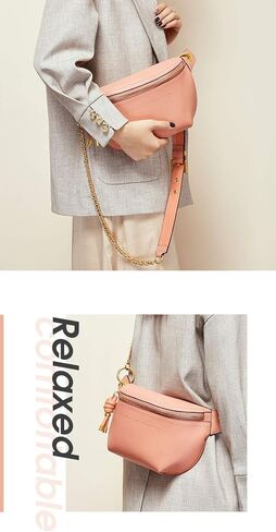 Women Chain Strap Cross-body Bags Genuine Leather Waist Bag with Zipper Closure for Daily (Black) in Kuwait