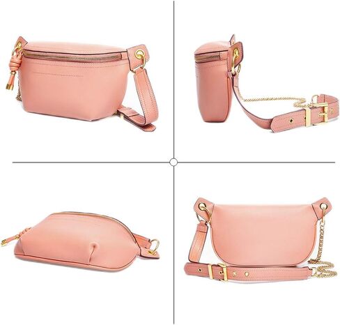 Women Chain Strap Cross-body Bags Genuine Leather Waist Bag with Zipper Closure for Daily (Black) in Kuwait
