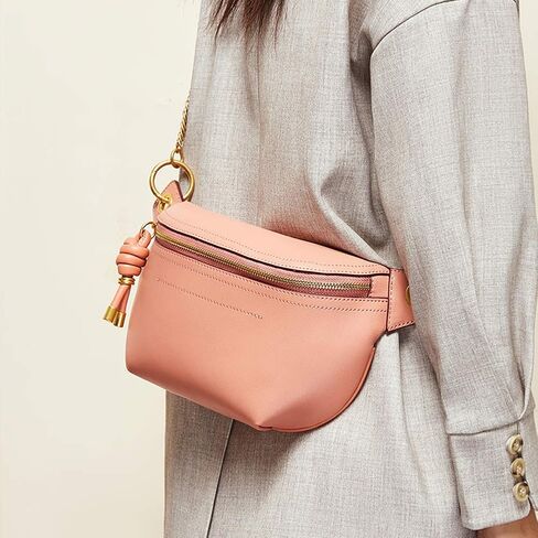Women Chain Strap Cross-body Bags Genuine Leather Waist Bag with Zipper Closure for Daily (Black) in Kuwait