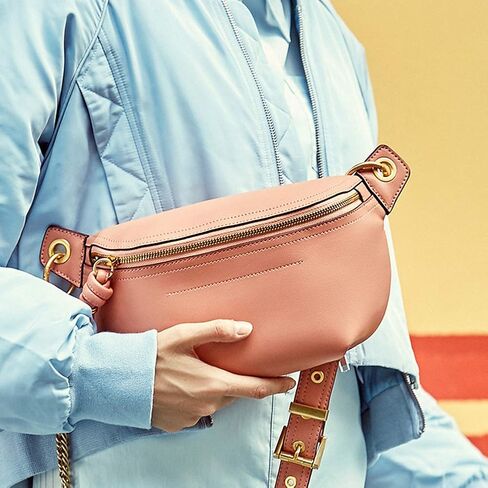 Women Chain Strap Cross-body Bags Genuine Leather Waist Bag with Zipper Closure for Daily (Black) in Kuwait