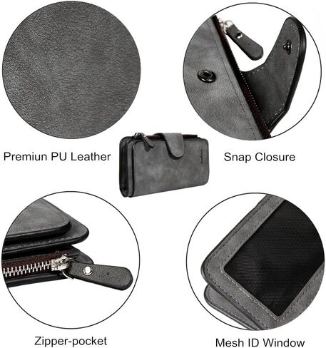 Wallet for Women RFID Blocking Clutch Purse Long Ladies Credit Card Holder Organizer(Dark Grey) in Saudi Arabia