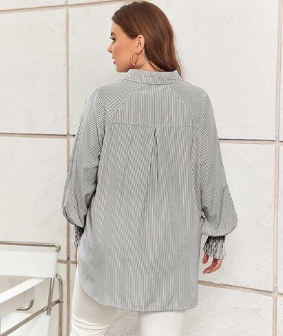 LALAGEN Womens Plus Size Oversized Long Sleeve Button Down Shirt Modest Smocked Cuffed Loose Shirts Blouse with Pocket L-5X in Kuwait