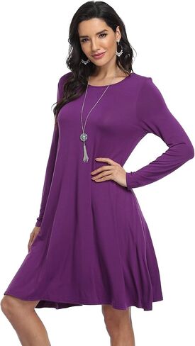 فساتين تي شيرت كاجوال للسيدات من VintageClothing، فستان فضفاض بأكمام طويلة مع جيوب in Kuwait