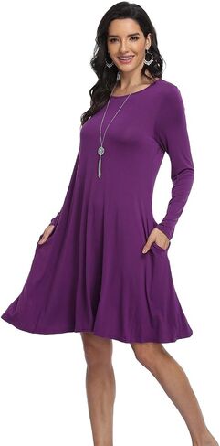 فساتين تي شيرت كاجوال للسيدات من VintageClothing، فستان فضفاض بأكمام طويلة مع جيوب in Kuwait