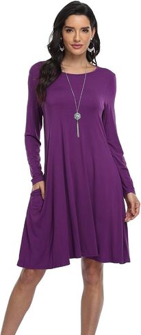 فساتين تي شيرت كاجوال للسيدات من VintageClothing، فستان فضفاض بأكمام طويلة مع جيوب in Kuwait