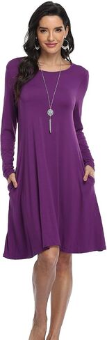 فساتين تي شيرت كاجوال للسيدات من VintageClothing، فستان فضفاض بأكمام طويلة مع جيوب in Kuwait