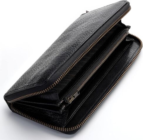 محفظة IJUN طويلة بسحاب للرجال، مع حقيبة عملات بسحاب، جلد أصلي عتيق مدبوغ محبب بالكامل (برتقالي) in Kuwait