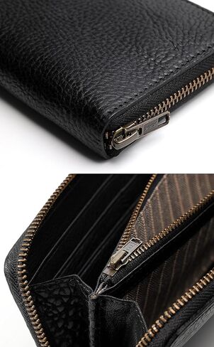 محفظة IJUN طويلة بسحاب للرجال، مع حقيبة عملات بسحاب، جلد أصلي عتيق مدبوغ محبب بالكامل (برتقالي) in Kuwait