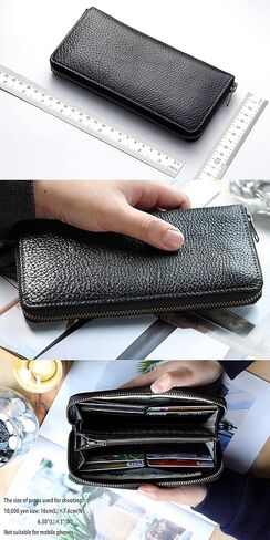 محفظة IJUN طويلة بسحاب للرجال، مع حقيبة عملات بسحاب، جلد أصلي عتيق مدبوغ محبب بالكامل (برتقالي) in Kuwait