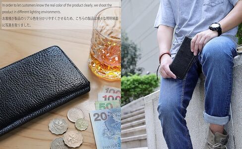 محفظة IJUN طويلة بسحاب للرجال، مع حقيبة عملات بسحاب، جلد أصلي عتيق مدبوغ محبب بالكامل (برتقالي) in Kuwait