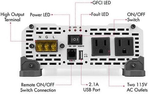 واجان EL3808 محول طاقة بيور لاين 2000 وات تيار مستمر 12 فولت إلى 110 فولت تيار متردد للسيارة محول طاقة موجة جيبية نقية للمنزل RV التخييم فان الحياة خارج الشبكة ETL معتمد in Kuwait