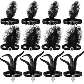 12 Pcs Black 1920s Flapper Headband Costume Flapper Headpiece 1920s Accessories for Women Vintage Feather Headband for 20s Theme Party Carnival Decorations