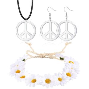 JOERICA Hippie Costume Set, Peace Sign Necklace, Peace Sign Earrings, Flower Crown Headband, 1960s 1970s Hippie Jewelry Accessories for Women