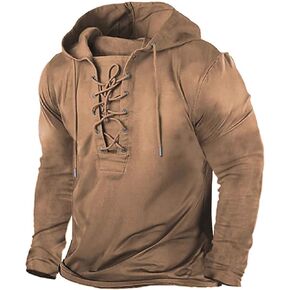 Beotyshow رجل ريترو تكتيكي طويل/قصير الأكمام هوديس الرياضة في الهواء الطلق البلوز المتعثرة الدانتيل يصل مقنعين القمصان in Kuwait