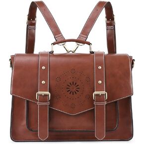 ECOSUSI Backpack for Women Briefcase Messenger Laptop Bag Vegan Leather Satchel Work Bags Fits 15.6 inch Laptops, Black