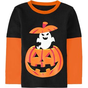 Boys Girls Halloween Shirts Raglan Long Sleeve Tees Kids Pumpkin Skeleton Tops Glow in The Dark 4-11 Years