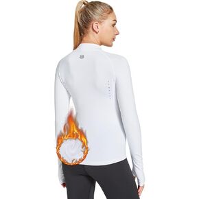 قميص نسائي نسائي مبطن بالصوف الحراري برقبة وهمية، قميص رياضي للجري بأكمام طويلة للشتاء مع فتحات إبهام in Kuwait