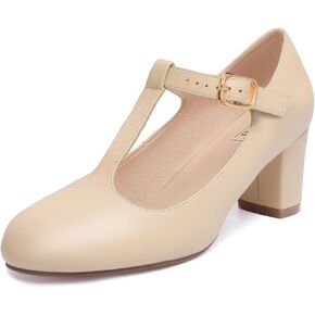 IDIFU Women's Pumps Dress Shoes for Women Mary Jane Low Chunky Closed Toe T-Strap Womens Dress Shoes Wedding Shoes for Bride Black Nude Silver Heels for Women in Saudi Arabia