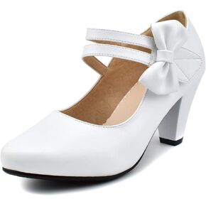 100FIXEO Chic Mary Jane Shoes Women Heels and Pumps Ladies Block High Heel Sweet Ankle Strap Dress Pumps Hook and Loop Bow Heels Closed Toe in Saudi Arabia