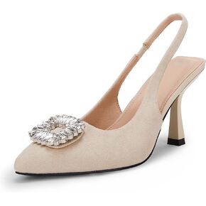 Rilista Women's Slingback Heels Rhinestone Closed Pointed Toe Wedding Party Dress Pumps Shoes