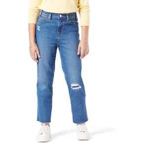 Signature by Levi Strauss & Co. بنطال جينز Gold Label للفتيات ذو ارتفاع عالٍ وقصة مستقيمة عند الكاحل