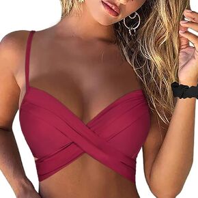 Hilor Women's Underwire Bikini Top Criss Cross Swimsuits Retro Push Up Bathing Suit Swim Tops