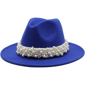 Qkrlamx Black Fedora Hats for Women Wool Panama Hat with Pearl Band Wide Brim Felt Hat Classic Trilby Hat in Kuwait