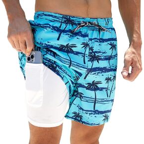 ENVMENST Mens Swim Trunks Colorful Funny Printed Swimming Suit Beach Board Shorts with Compression Liner for Men(S-3XL)