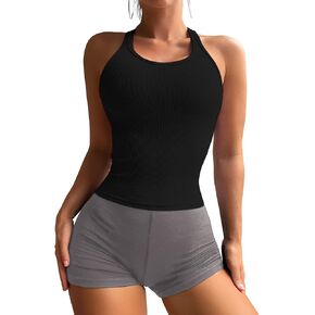 ESPRLIA Women Racerback Workout Crop Tank Top Ribbed Yoga Sport Bra with Built in Bra in Saudi Arabia