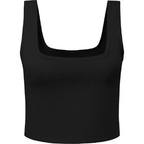 قميص نسائي Y2K أساسي للتمرين بطبقتين بدون أكمام ورقبة مربعة، قميص رياضي بدون أكمام لليوجا والتمارين الرياضية in Kuwait