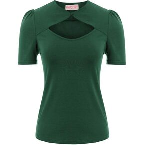 بلوزة نسائية من Belle Poque مجوفة من الخمسينيات من القرن الماضي بأكمام قصيرة من القطن
