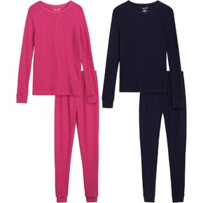 Rene Rofe Girls’ Thermal Underwear Set – 4 Piece Waffle Knit Top and Long Johns (2T-16)
