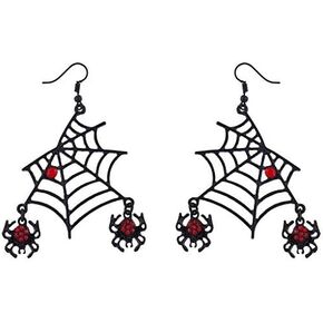 Lux Accessories Halloween Black Spider Web Dangling Red Rhinestone Earrings in Saudi Arabia