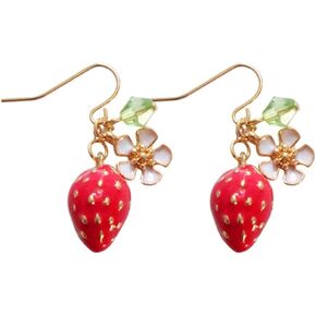 3D لطيف الحلو الفراولة الحمراء سحر الأزرار الزهور الذهبية زهرة الكرز الأبيض 18K الذهب مطلي استرخى القرط in Kuwait