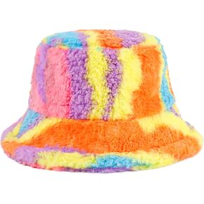 HH HOFNEN Winter Bucket Hat Fluffy Faux Fur Fisherman Plush Warm Hats Cute Fuzzy Bucket Hat for Women
