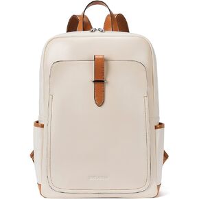 BOSTANTEN Leather Laptop Backpack for Women,15.6 inch Computer Backpack Purse College Daypack Work Travel Bag Beige-White