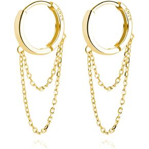 SLUYNZ 925 Sterling Silver Hoop Earrings for Women Teen Girls Minimalist Hoop Earrings Huggie Dangle Chain Tassel