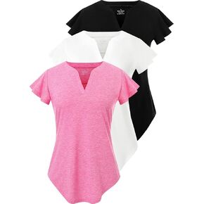 Star Vibe Women's V-Neck Short Sleeve Tops Ruffle Casual Tunic Sleeve Tshirt Loose Fit Flowy Blouses Tee 3 Pack