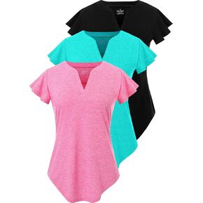 Star Vibe Women's V-Neck Short Sleeve Tops Ruffle Casual Tunic Sleeve Tshirt Loose Fit Flowy Blouses Tee 3 Pack