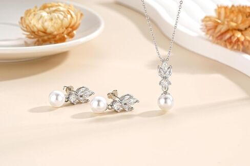 زد ار يو طقم مجوهرات للنساء من الفضة الاسترليني عيار 925 مكون من عقد واقراط متدلية مطلية بالذهب الابيض وحلق زركونيا مكعب لامع لحفلات الزفاف والحفلات الراقصة وهدايا العروس ووصيفة العروس in Kuwait