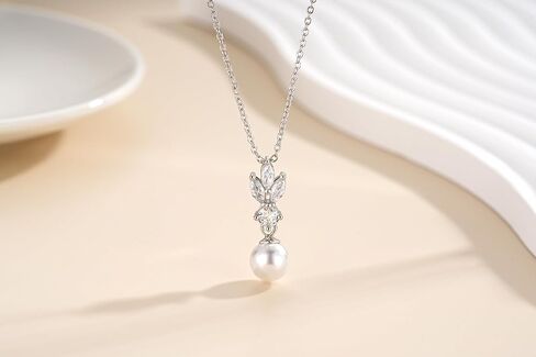 زد ار يو طقم مجوهرات للنساء من الفضة الاسترليني عيار 925 مكون من عقد واقراط متدلية مطلية بالذهب الابيض وحلق زركونيا مكعب لامع لحفلات الزفاف والحفلات الراقصة وهدايا العروس ووصيفة العروس in Kuwait