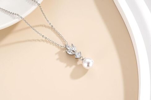 زد ار يو طقم مجوهرات للنساء من الفضة الاسترليني عيار 925 مكون من عقد واقراط متدلية مطلية بالذهب الابيض وحلق زركونيا مكعب لامع لحفلات الزفاف والحفلات الراقصة وهدايا العروس ووصيفة العروس in Kuwait