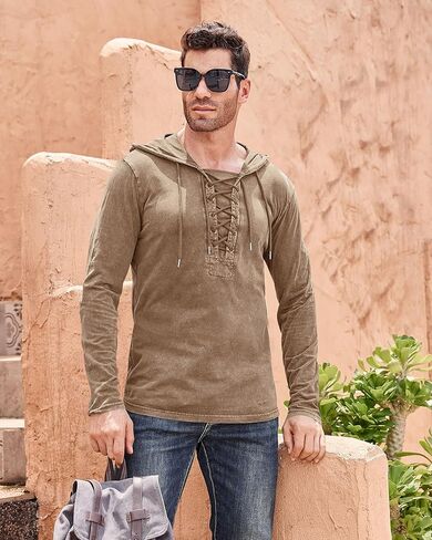 Beotyshow رجل ريترو تكتيكي طويل/قصير الأكمام هوديس الرياضة في الهواء الطلق البلوز المتعثرة الدانتيل يصل مقنعين القمصان in Kuwait