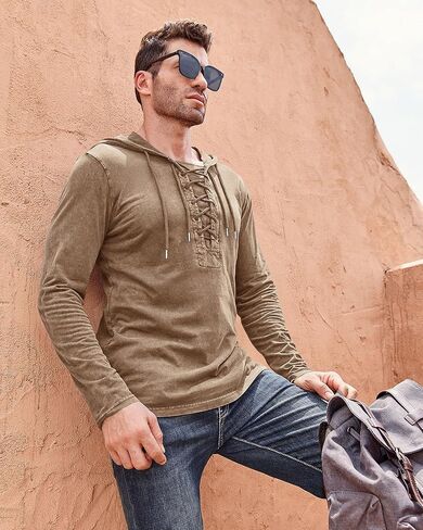 Beotyshow رجل ريترو تكتيكي طويل/قصير الأكمام هوديس الرياضة في الهواء الطلق البلوز المتعثرة الدانتيل يصل مقنعين القمصان in Kuwait