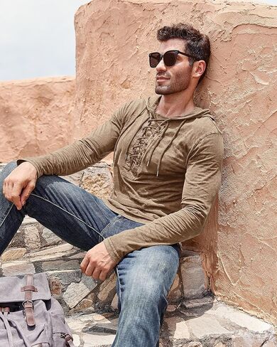 Beotyshow رجل ريترو تكتيكي طويل/قصير الأكمام هوديس الرياضة في الهواء الطلق البلوز المتعثرة الدانتيل يصل مقنعين القمصان in Kuwait